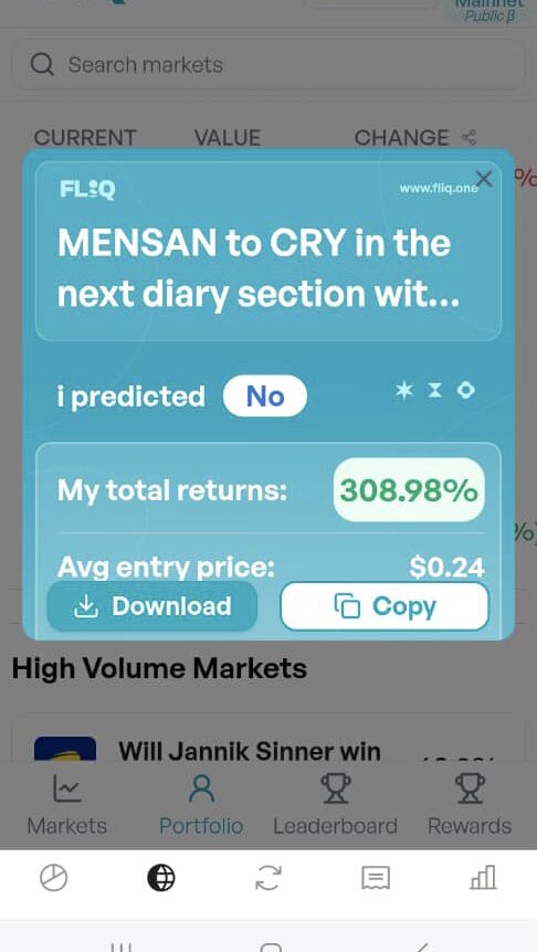TheWeb3Fein's tweet photo. Winning just never ends on Fliq💰💵,

Prediction markets are the new meta, 

and @predictonfliq makes it simple on @Aptos . 

Every market is just a clear yes or no decision, 

nothing extra, just pure predictions. 

And the best part? 

Creators also earn rewards for launching markets just like how @0xBabywhale5 made $400+ .