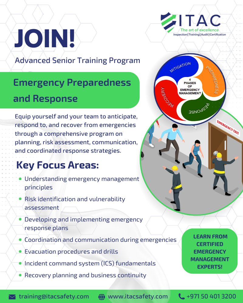 ItacSafety's tweet image. 🚨 Join Our Advanced Senior Training Program
🛡️ Emergency Preparedness and Response
📞 +971 504013200
📧 training@itacsafety.com
🌐 itacsafety.com
#EmergencyPreparedness #ITACSafety #BLS #HealthAndSafety #Dubai #UAE #Sharjah #AbuDhabi