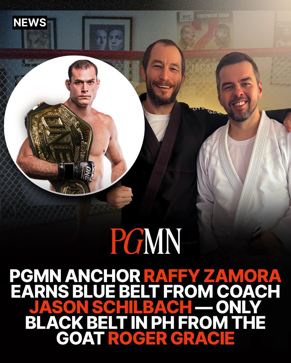 PGMNOfficial's tweet photo. PGMN anchor @raffylegendaddy has been promoted to blue belt in Brazilian jiu jitsu at age 45, after more than two years of training. The promotion was awarded last week by @JasonSchilbach, a black belt under @rogergracie, one of the most accomplished figures in the history of the sport.

Brazilian jiu jitsu’s belt system is recognized worldwide for its rigor, with the transition from white to blue marking a practitioner’s move beyond the beginner level. For Zamora, the milestone followed consistent training in Manila under the guidance of Schilbach and fellow coach Sejead Felipe.

On social media, Zamora described the challenges of the journey. “2 years plus of getting smashed, manhandled, choked, tackled, smothered, strangled and bent out of shape has come to this! I got my blue belt this morning,” he wrote.

He expressed gratitude to his coaches for their role in his progress and also highlighted the training environment at JaZen Jiu Jitsu, which he referred to as his “home away from home.”

Roger Gracie, under whom Schilbach earned his black belt, is a ten-time world champion and a member of the renowned Gracie family of Brazil. Widely regarded as one of the greatest competitors in Brazilian jiu jitsu history, Gracie is known for his dominance on the mats, having secured titles in the World Jiu Jitsu Championship, ADCC Submission Wrestling World Championship, and multiple international tournaments.

Schilbach is currently the only black belt in the Philippines under Gracie.