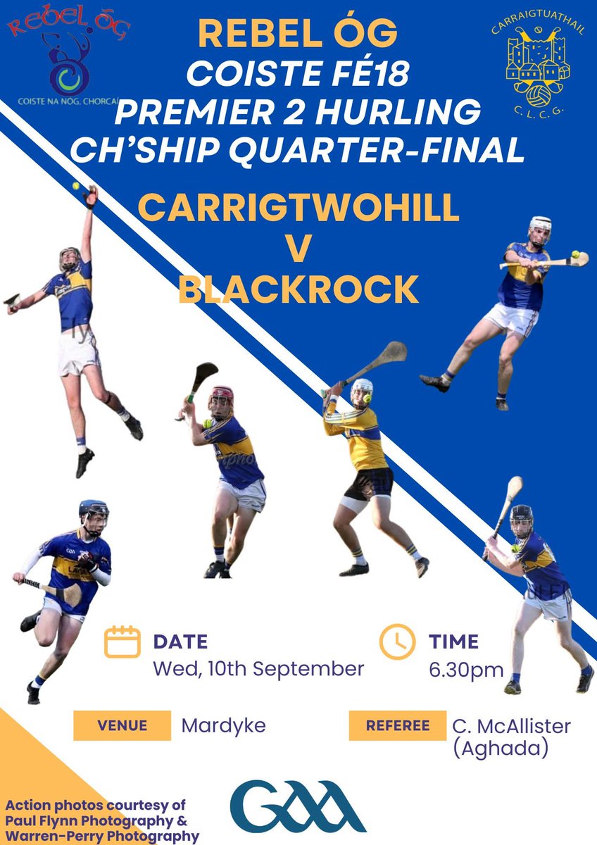 The minor hurlers will travel to the Mardyke on Wednesday evening to contest the quarter-final of the Premier 2 championship against the Rockies.

We wish the entire panel of players along with the management team the very best of luck in the game.

Please support the team. 🇺🇦