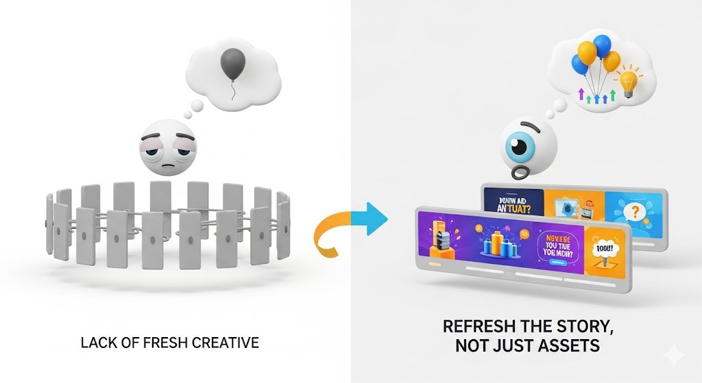 IamChristenaG's tweet image. Ad fatigue is real and not always caused by frequency. Often, it’s caused by creative that lacks freshness or emotion. Don’t rotate assets, but refresh the story. #CreativeStrategy #MediaOptimization #ConsumerEngagement