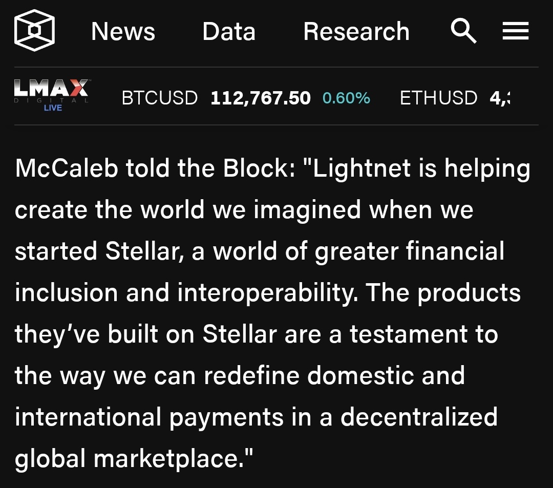 $VELO : Stumbled across this BLOCK article where Stellar Co-Founder Jed Mcaleb commented on Lightnet's ability to provide financial inclusion and interoperability within the global payments marketplace 🌎