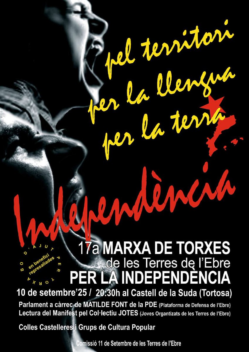 🟢 #AGENDA 𝗲𝗯𝗿𝗲𝗫𝗽𝗲𝗿𝗶𝗲𝗻𝗰𝗲 | 📍 #Tortosa 🗓 17a Marxa de Torxes per la Independència de les Terres de l'Ebre. 🙋‍♀️

Arriba la 17a Marxa de torxes de les Terres de l'Ebre que porta per lema “Pel Territori, per la Llengua i per la Terra, I...