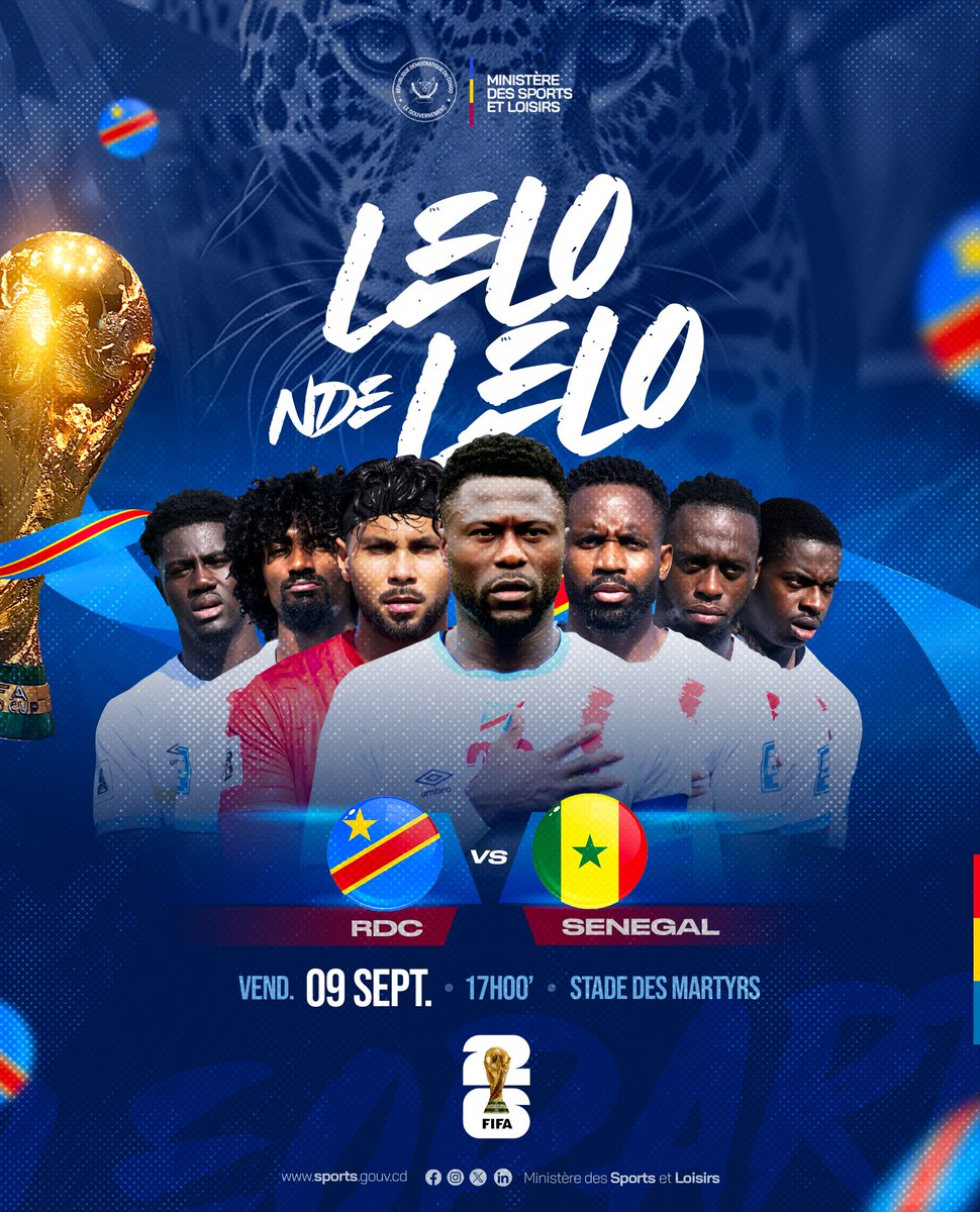 MinSport_Loisir's tweet image. Lelo nde Lelo 🐆 🇨🇩
Nous voici enfin au Grand Jour, le jour de notre rêve commun : chaque citoyen congolais🇨🇩 sur le chemin de la Coupe du Monde ! Unissons nos forces et nos espoirs en tant que nation fière qui soutient ses valeureux Léopards !  

Bendele likolo 🇨🇩✊🏽✊🏽