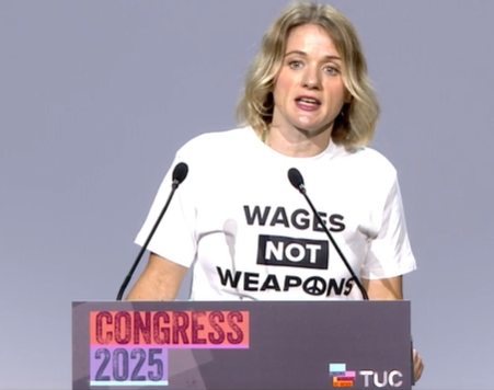 "Cash found for weapons. No cash for wages." 

"The priority should be for wages, public services, and communities." 

Powerful contribution from UCU's Jo Grady calling for #TUCCongress to overturn its support for increased military spending.