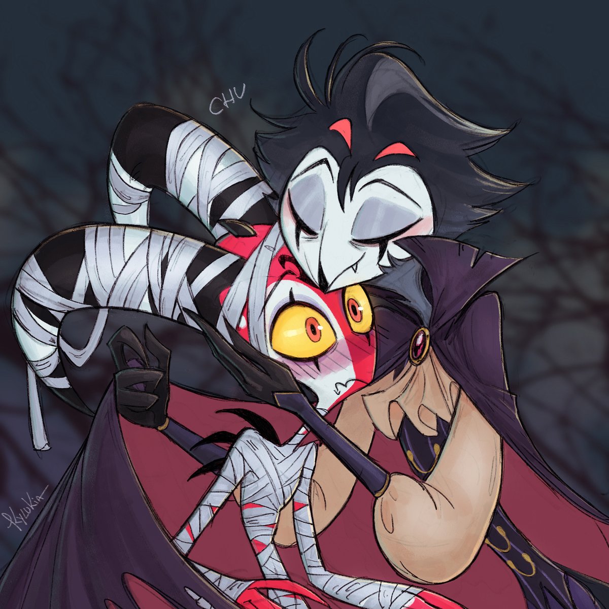 Day 3: Seasonal 🧛❤️
 #StolitzKissWeek2025 #HelluvaBoss #HelluvaBossfanart #Stolitz #Stolas #Blitzo