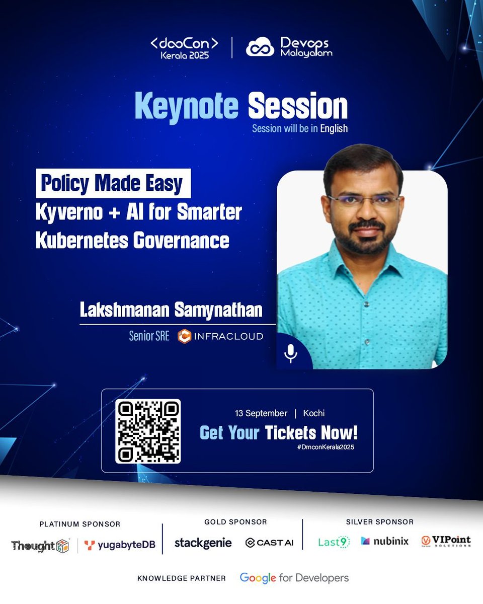 infracloudio's tweet image. Kubernetes policy management is often complex, filled with YAML sprawl &amp;amp; tricky Rego rules🤯

In his keynote session at #DMCon, Lakshmanan will show how AI-powered tools like #kubectl-ai &amp;amp; @kyverno make security policies easier!

Book your seat here👇
app.makemypass.com/event/dmcon2025