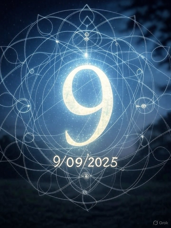 Frank201410's tweet image. Da #Grok3 (testo e immagini)

In numerologia, il valore di una data come 9/09/2025 si calcola riducendo tutti i numeri a un singolo digit (metodo della somma ridotta). 
Procediamo passo per passo:  - Giorno: 9 - Mese: 09 → 0 + 9 = 9 - Anno: 2025 → 2 + 0 + 2 + 5 = 9 - Somma