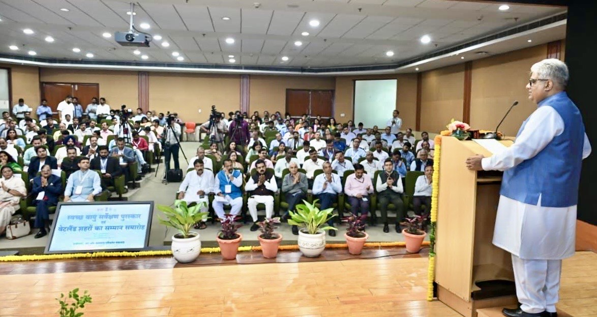 Extremely happy to have handed over Swachh Vayu Sarvekshan Awards and Wetland Cities Recognition to cities that have outperformed others.

India's nation-building story has intricately woven environmental care into its developmental paradigm. 

With PM Shri <a href="/narendramodi/">Narendra Modi</a> ji's