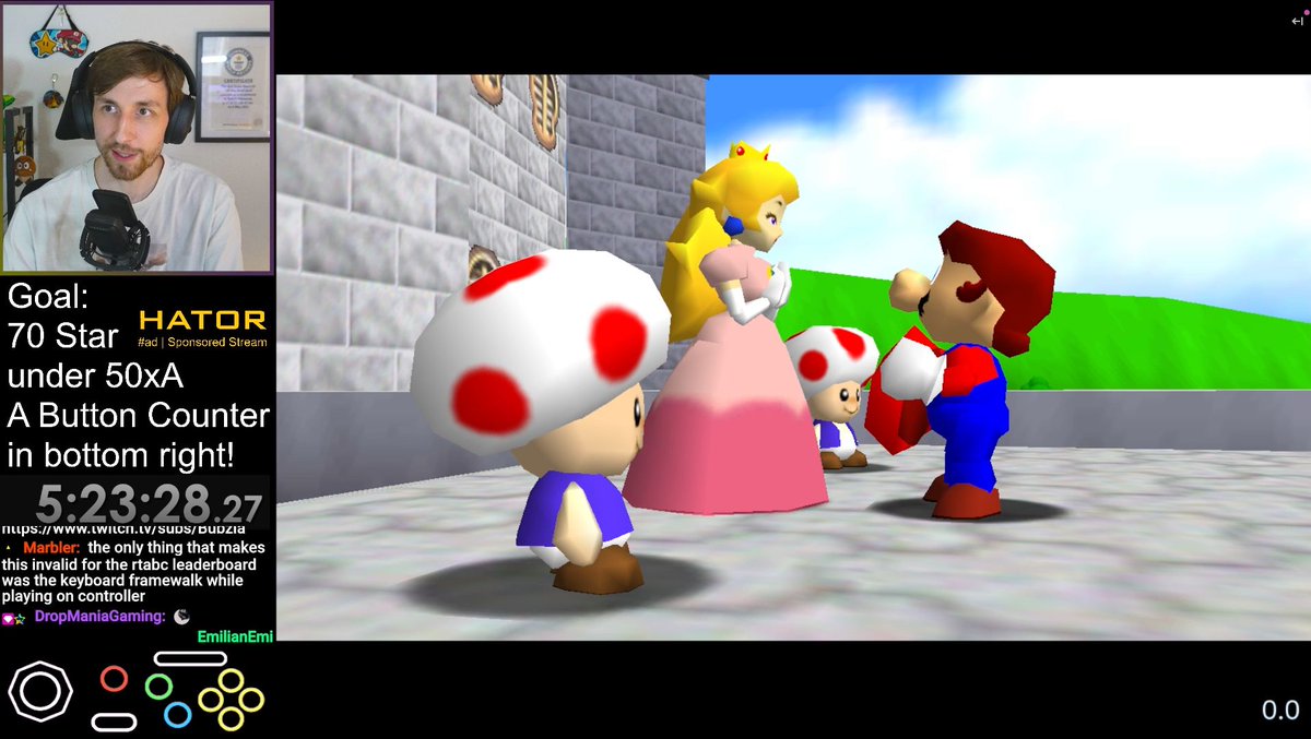 Bubzia (@bubzia1) on Twitter photo I beat Super Mario 64 with 70 Stars with only 44 A Presses!!! This was an incredibly difficult run that I have practiced for the last month, but wow the A Button Challenge is so much fun! Also happy that I got sub 5.5 hours! I beat Super Mario 64 with 70 Stars with only 44 A Presses!!! This was an incredibly difficult run that I have practiced for the last month, but wow the A Button Challenge is so much fun! Also happy that I got sub 5.5 hours!