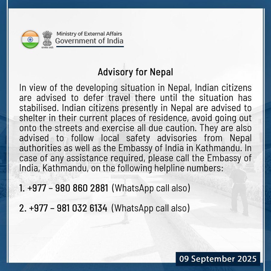 Advisory to Indians in Nepal or planning to travel in the neighbouring country