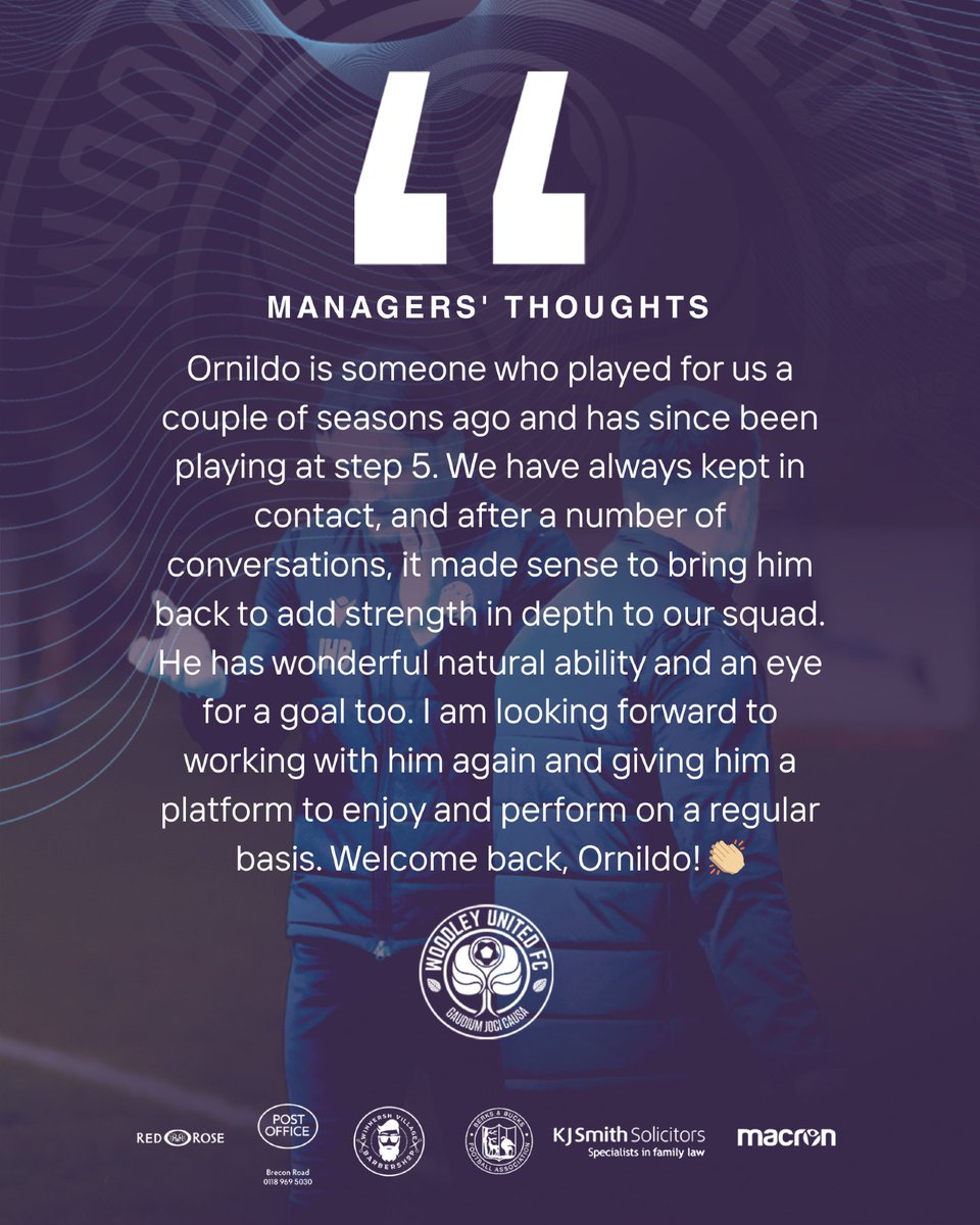 𝐍𝐞𝐰 𝐬𝐢𝐠𝐧𝐢𝐧𝐠, 𝐎𝐫𝐧𝐢𝐥𝐝𝐨 𝐒𝐡𝐞𝐡𝐮 ✍️

The talented midfielder rejoins Woodley United after a few seasons away playing at Step 5!

We're excited to see him in the blue of Woodley once again 🤝

#WeAreUnited🩵