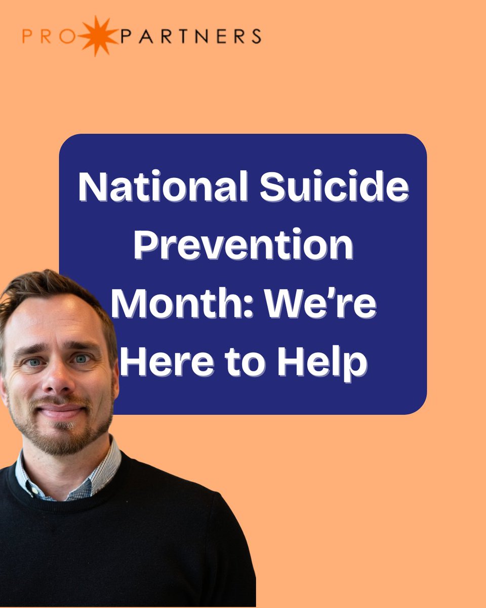 ProPartnersHC's tweet image. September is Suicide Prevention Month, a reminder that mental health matters. We’re grateful for our LMFT, Seth, who supports patients through life’s challenges. Call your doctor’s line to schedule, or dial 988 for immediate help.
