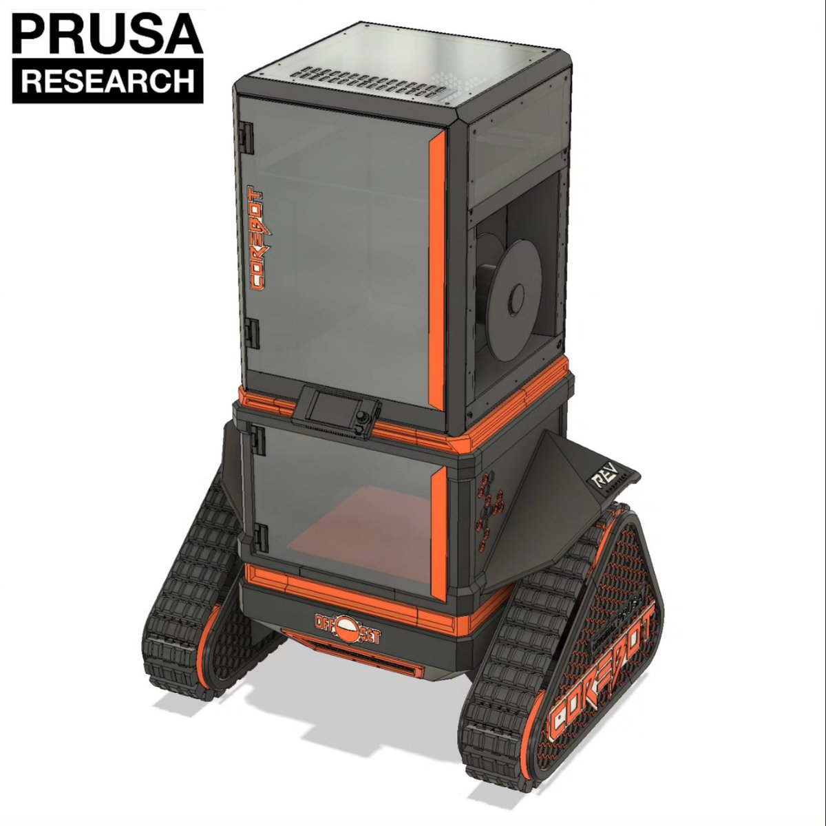 OffSet_makerlab's tweet image. We&apos;ve been working on a ridiculous idea with @repkord and @josefprusa for @_3dprintopia and wanted to share a little progress update. This is CoreBot, a driving 3d printer! After last weekend, I think the CAD work is done, and we just need to finish printing the rest! #hotmakes