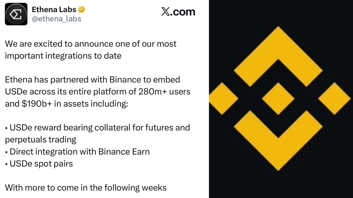 Ethena Labs 关于 Binance 合作的公告推文