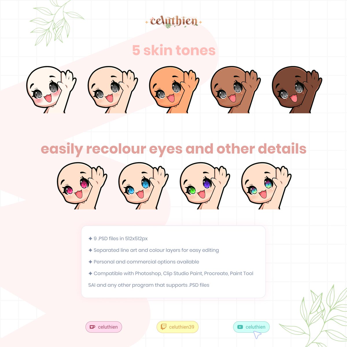 Emote Base Pack available on my VGen shop. It includes 5 different skin tones and easy recolour layer structure!

♥ &amp; 🔃 very much appreciated as I'd love to achieve Star Seller on VGen 🥰

Thanks so much in advance!