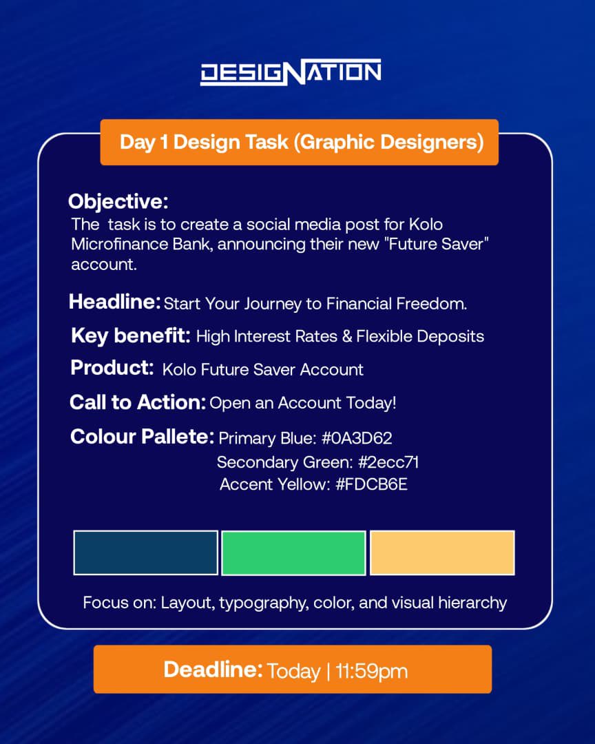 the_graphina's tweet image. #DesigNation weekly challenge 

Here’s my day 1 entry, We were asked to design a social media flyer for Kolo MFB’s new Future Saver account 

I was able to do the light glow effect, thanks to a YouTube video by @geniusgraphics_