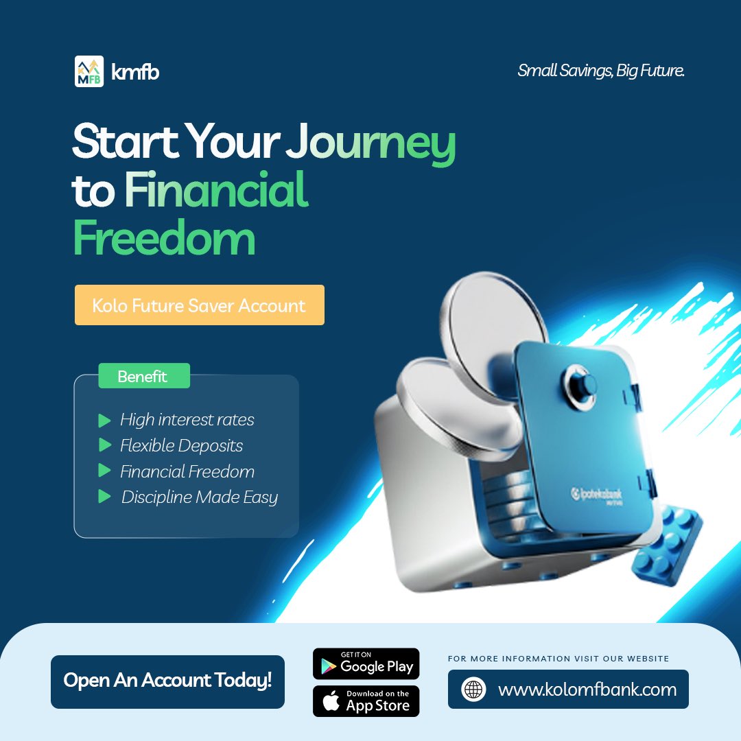 the_graphina's tweet image. #DesigNation weekly challenge 

Here’s my day 1 entry, We were asked to design a social media flyer for Kolo MFB’s new Future Saver account 

I was able to do the light glow effect, thanks to a YouTube video by @geniusgraphics_