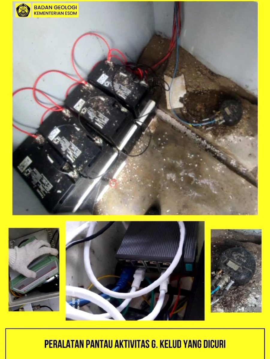 🚨 Pencurian alat pemantauan aktivitas vulkanik kembali terjadi. Beberapa unit peralatan di G. Kelud, Jawa Timur hilang dicuri oknum tak bertanggung jawab. Akibatnya, pemantauan aktivitas gunung terganggu dan bisa menghambat upaya mitigasi erupsi.