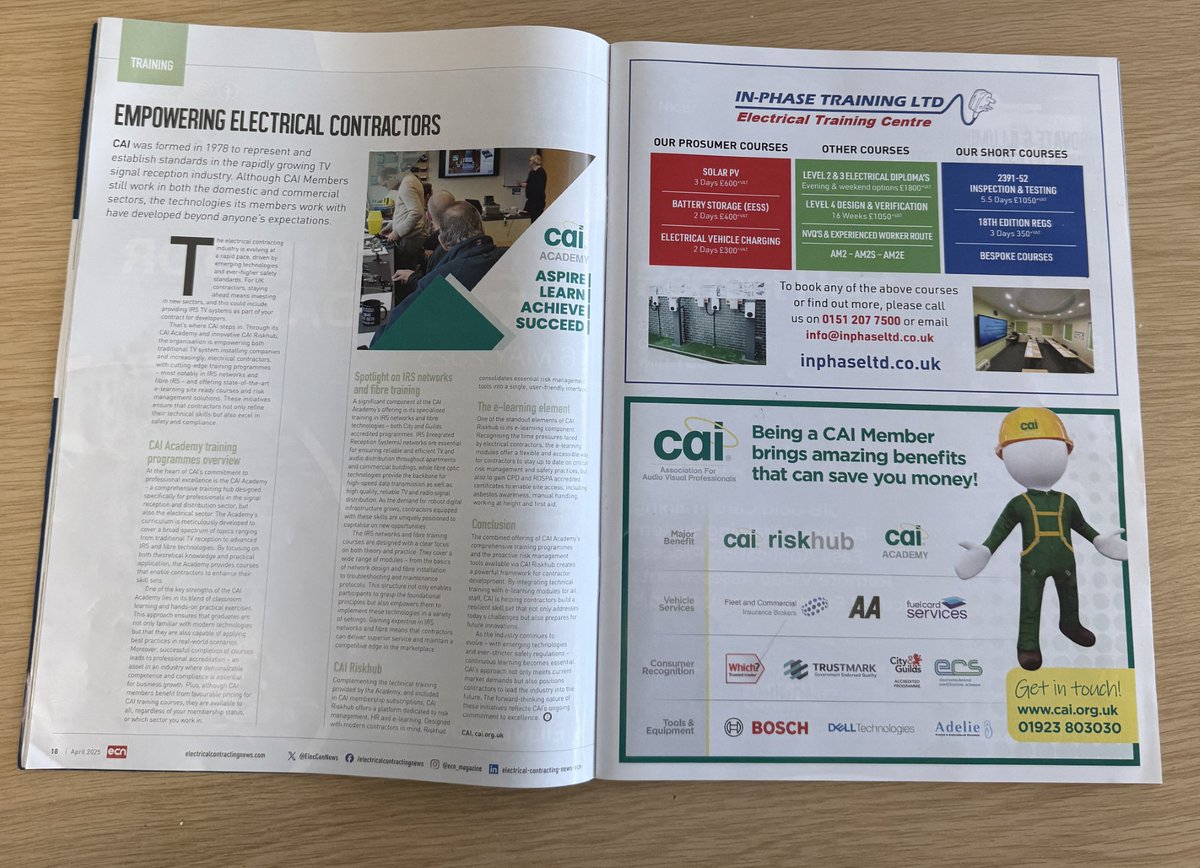 CAILtd's tweet image. Proud to be featured in @ElecConNews April 2025!

CAI Academy is empowering electrical contractors with fibre training, e-learning &amp;amp; risk management.

Read: issuu.com/atmltd/docs/ec…

Join: cai.org.uk/index.php/memb…
#CAIAcademy #ECN #TrainingForTheFuture