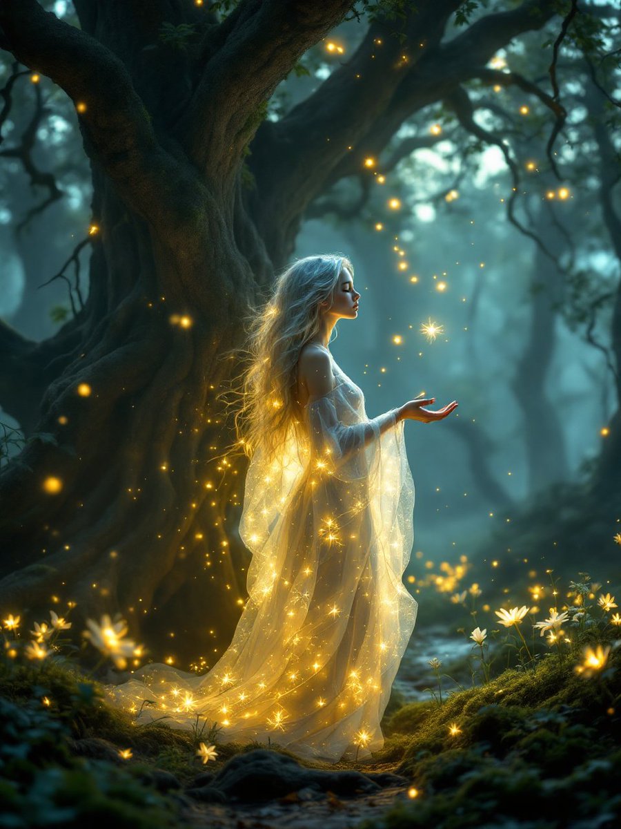 PromptSin's tweet image. Magic in the woods ✨ Who else wishes they could conjure fairy lights? Tap if you believe! 🌲🌟 #FairyTaleVibes #MagicalMoments