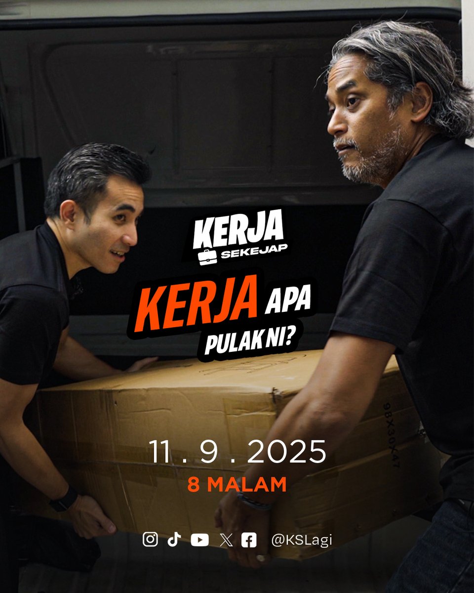 kslagi's tweet image. ‼️ @Khairykj  dan @ShahrilHamdan kerja apa pula kali ni? 👀 Jeng, jeng,jeng... Nantikan Kerja Sekejap Ep 2 Khamis ni! 😉

#KSLagi #KeluarSekejapLagi #KerjaSekejap