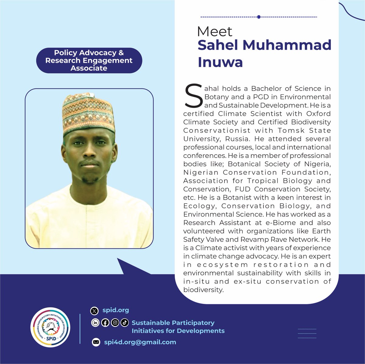 Today we're excited to shine a spotlight on the incredible members of the SPiD team! 

Say hello to Rahmotullah ABDULFATAI  and Sahal Muhammad Inuwa! 

As a valued Policy Advocacy and Research Engagement team members, they play a vital role in our mission to help communities…1/2