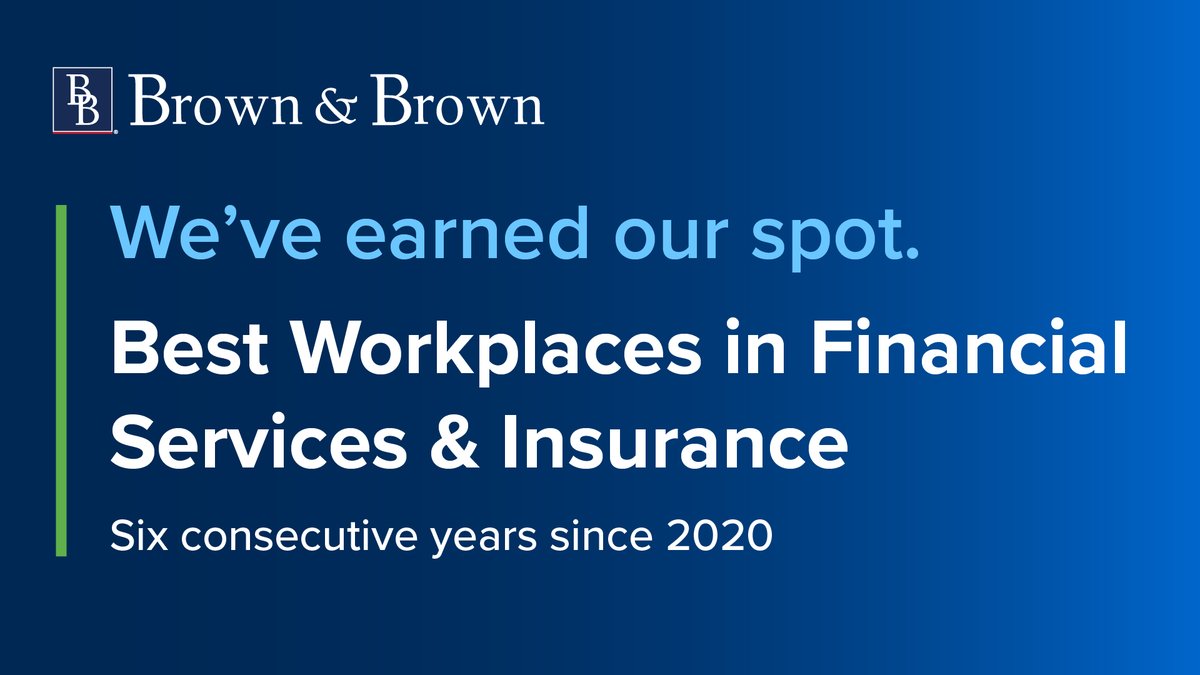 We are proud to announce Brown &amp; Brown, Inc. and our team of companies have been recognized as a 2025 Best Workplaces in Financial Services &amp; Insurance™ by Fortune and Great Place to Work®! 🎉

For the sixth consecutive year, we’re honored to celebrate the passion and dedication