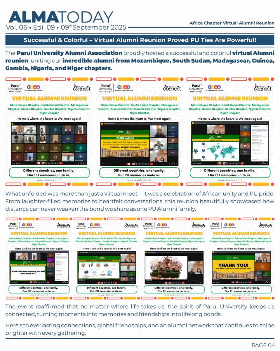 ParulAlumni's tweet image. September Edition of Alma Today is here! 🎉 Dive into the joy of giving through our latest community service activity and relive the excitement of the first-ever Cafe Connect, led by our Ahmedabad Chapter Leaders and PU alumni. 

#AlmaToday
#AlumniNewsletter
#SeptemberEdition