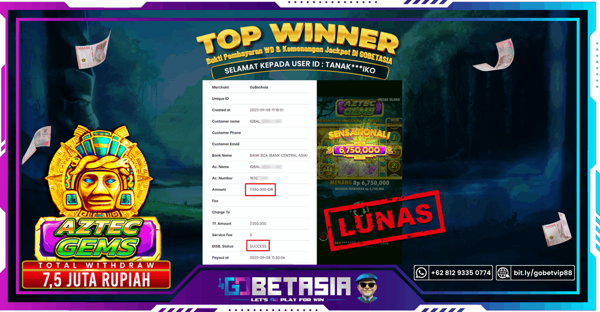 buktijpgobet's tweet photo. Jackpot Winner Aztec Gems Gobetasia : Rp 7 Juta Lunas ! -  https://t.co/sXWniKpLvW https://t.co/6gqtw3GbTE