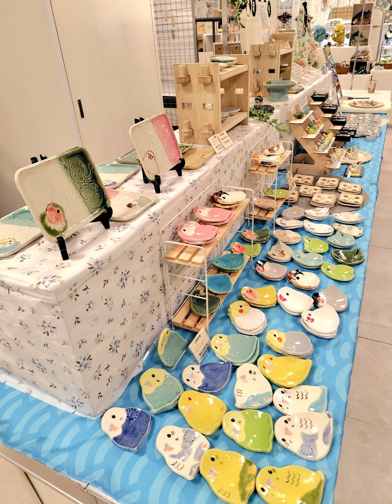 高槻ことりフェスタ　
搬入に行って来ました！
明日少し手直ししますが、こんな感じにずらーっと並べました。
他のブースもかわいいで溢れてますよ😊
明日から楽しみ♪
よろしくお願いいたします。

#高槻ことりフェスタ
#陶芸 #まめるり