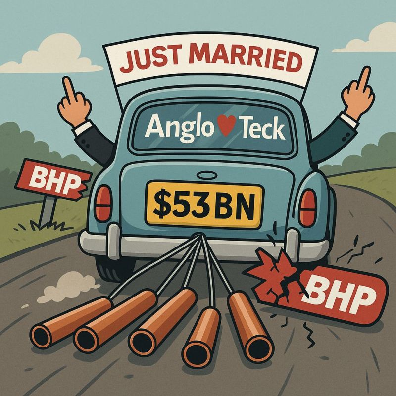 Do you remember when <a href="/bhp/">BHP</a>  tried to buy <a href="/AngloAmerican/">Anglo American</a>? Fast-forward... Anglo just drove off with <a href="/TeckResources/">Teck Resources</a> instead. 🚗💨💍 #CopperLoveStory