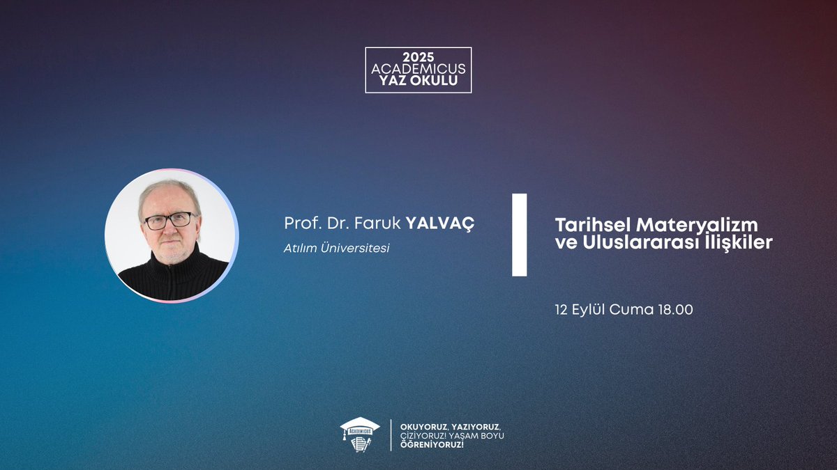 12 Eylül Cuma 18.00'de Prof. Dr. Faruk Yalvaç Hocamızla "Tarihsel Materyalizm ve Uluslararası İlişkiler" üzerine konuşacağız.

Kayıt için: docs.google.com/forms/d/e/1FAI…