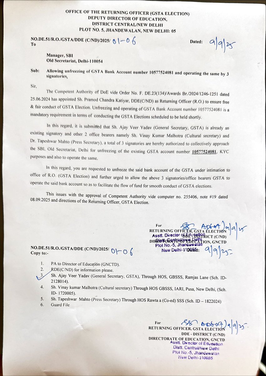 सम्मानित साथियों,
अत्यंत हर्ष का विषय है कि #GSTA चुनाव की अंतिम प्रक्रिया के तहत GSTA बैंक खाता संचालन हेतु आदेश जारी हो गए हैं। अब जल्द ही चुनाव का शेड्यूल घोषित किया जाएगा।आप सभी को हार्दिक बधाई! धन्यवाद शिक्षा मंत्री <a href="/ashishsood/">Ashish Sood</a> जी 
अजय वीर यादव 
महासचिव