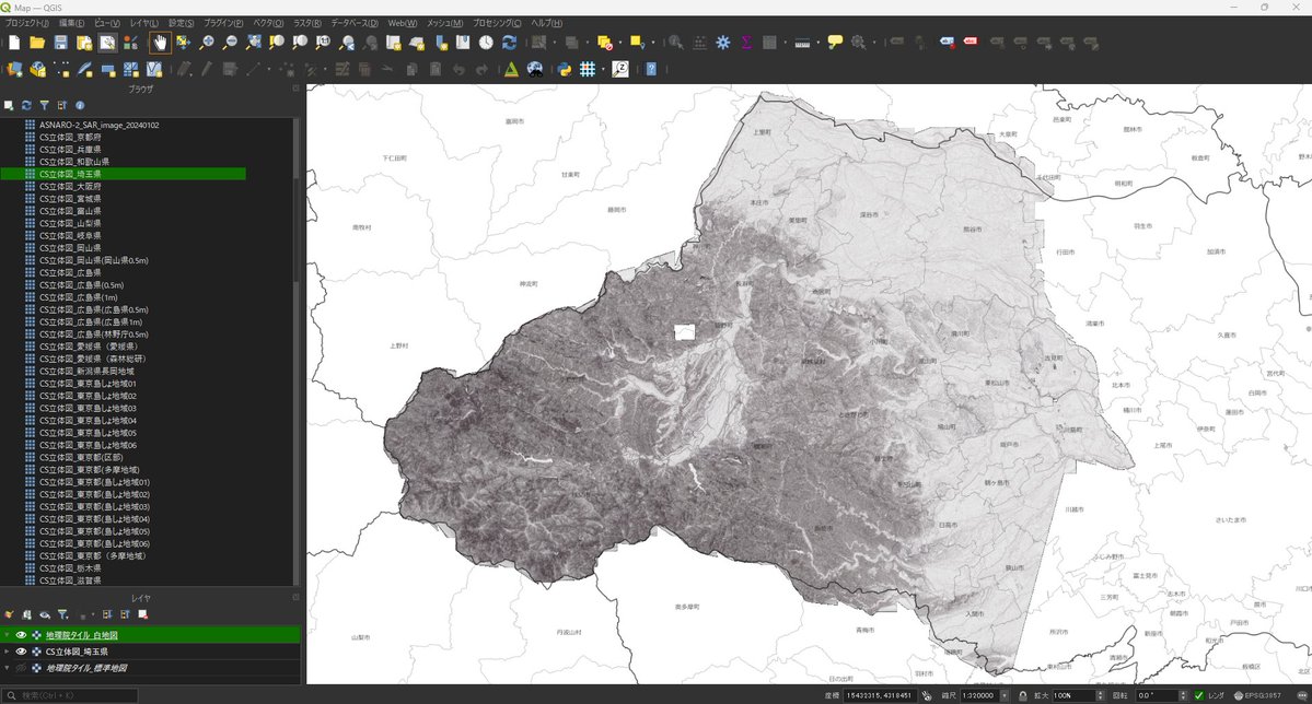 shi__works's tweet image. 埼玉県3次元点群データから作成したCS立体図のタイルを試験的に公開しました。MapLibre GL JSやQGISで表示できます。
・デモサイト（MapLibre GL JS）
shiwaku.github.io/aist-dem-with-…
・GitHub（タイルURL）
github.com/shiwaku/aist-d…
#FOSS4G #MapLibre #QGIS #埼玉県 #点群 #CS立体図