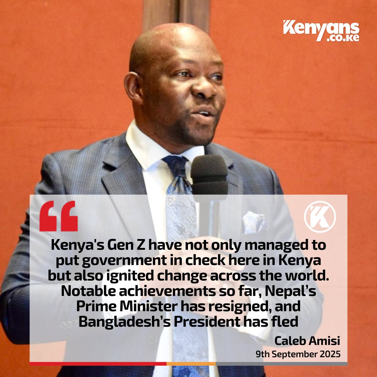 Kenyans's tweet photo. Kenya's Gen Zs have ignited change across the world. Nepal’s Prime Minister has resigned, and Bangladesh’s President has fled - Caleb Amisi https://t.co/2Dkux4NH2f