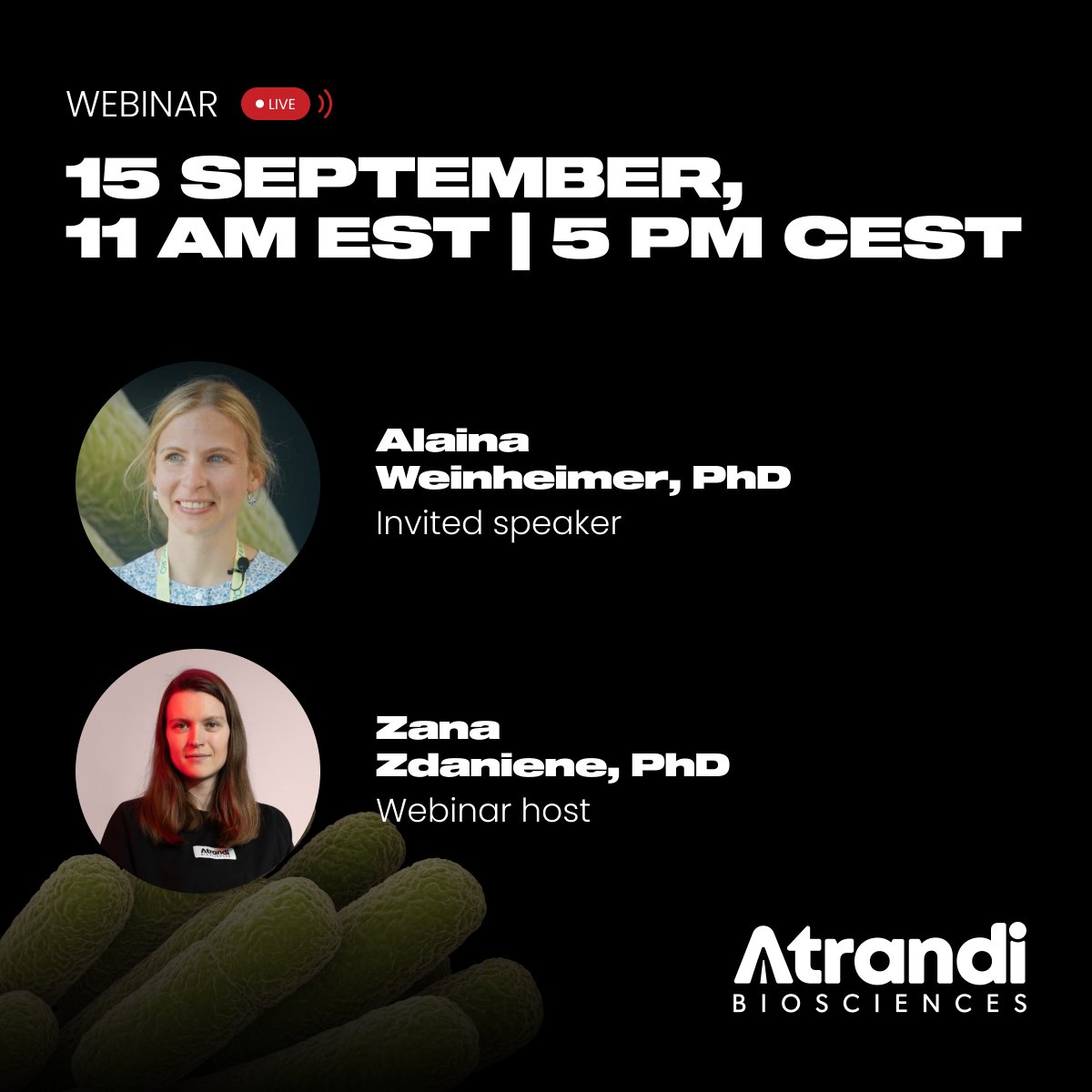 🌍 From soil to sea, microbes and their viruses shape ecosystems in ways we’re only beginning to resolve.

Join us for a live webinar on September 15th at 11:00 AM ET / 5:00 PM CEST with invited speaker Alaina Weinheimer, PhD (Bigelow Laboratory for Ocean Sciences) and our host