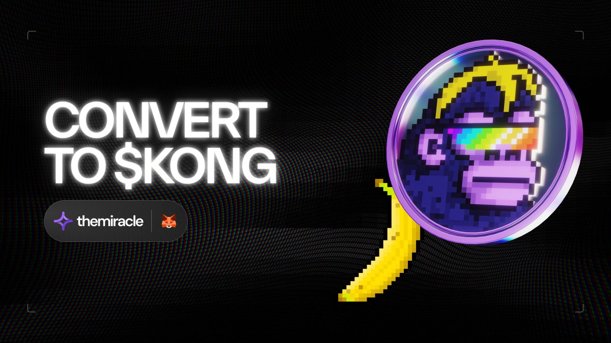 CyberKongz (@cyberkongz) on Twitter photo The $KONG TGE will take place tomorrow at 1PM UTC ๐ฆ
Holders of $BANANA will be able to convert to $KONG on the CyberKongz website.
<a href="/MetaMask/">MetaMask.eth ๐ฆ</a> portfolio will alert all holders, making the conversion seamless.
Powered by <a href="/themiracle_io/">theMiracle</a>. The $KONG TGE will take place tomorrow at 1PM UTC ๐ฆ
Holders of $BANANA will be able to convert to $KONG on the CyberKongz website.
<a href="/MetaMask/">MetaMask.eth ๐ฆ</a> portfolio will alert all holders, making the conversion seamless.
Powered by <a href="/themiracle_io/">theMiracle</a>.