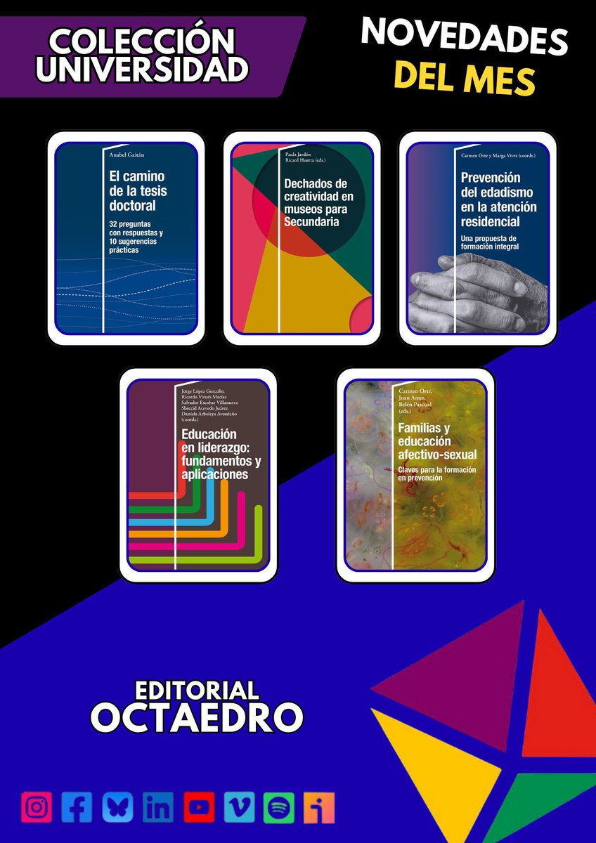 COrteSocias's tweet photo. Estas son las #novedades de la editorial #octaedro de este mes. Nos alegra saber que 2 de las 5 obras de la colección universidad  han sido elaboradas por nuestro grupo GIFES Uib Universitat de les Illes Balears #familia #Investigacionaplicada #pedagogiasocial #prevencion https://t.co/1dbgcFOCC7