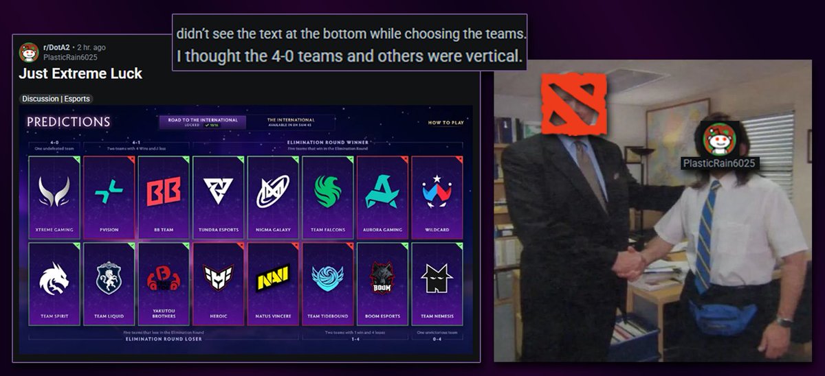 One of the 10/16 guys says he misread the instructions. That's how he ended up with the score. LMAO!! #TI14 #Dota2