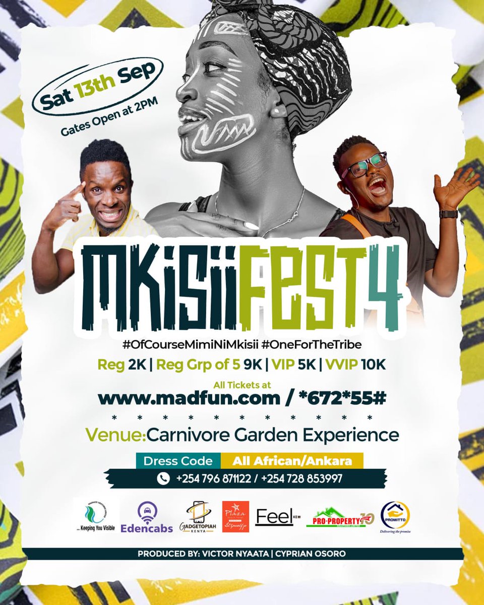 Mkisii Festival season 4 will be going down this coming Saturday at the Carnivore Grounds.

Tickets available at Madfun.com