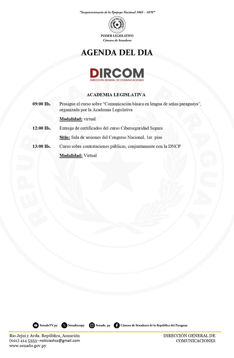 🗓️ Martes 09/Septiembre| 

La Cámara de Senadores, en la jornada de hoy registra estas actividades en su agenda.

__
 <a href="/SenadoresPy/">SenadoPy</a> <a href="/senadotvpy/">senadotvpy</a>