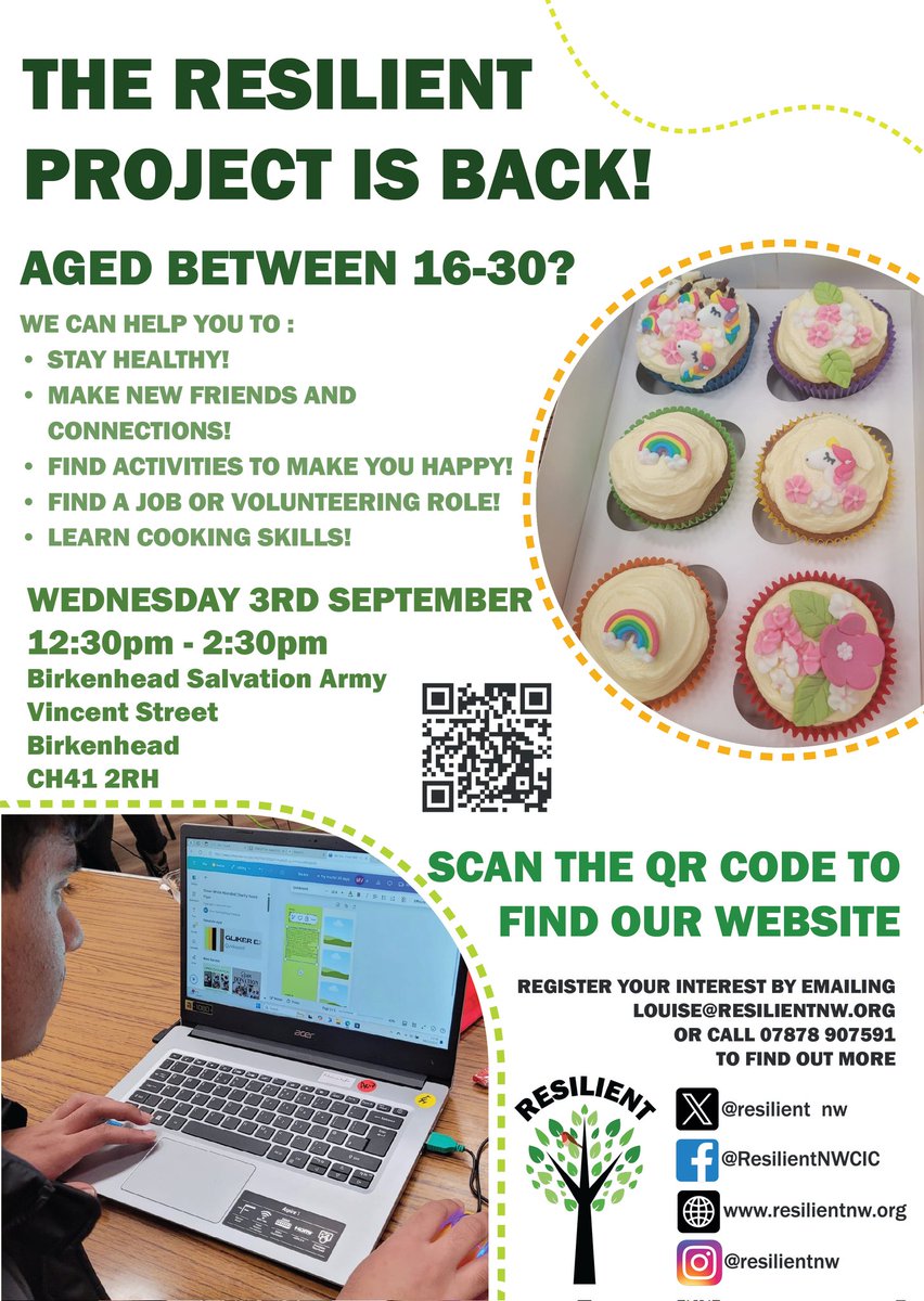 Just another quick shout out it's not too late to join us tomorrow on our latest Resilient project.

Open to 16 to 25 year olds to help build confidence, resilience and connections.
#weareresilient