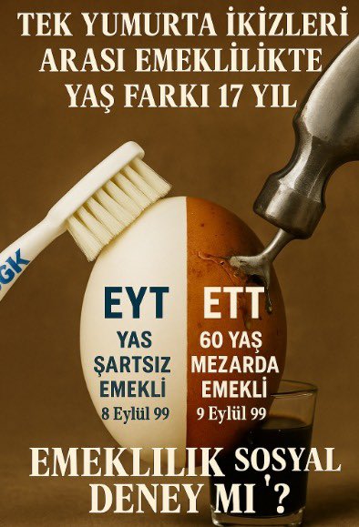 Sosyal güvenlikte adalet istiyoruz!
1 gün farkla 17 yıl fazla çalışmak adalet midir?

#9EylülMezardaEmekli