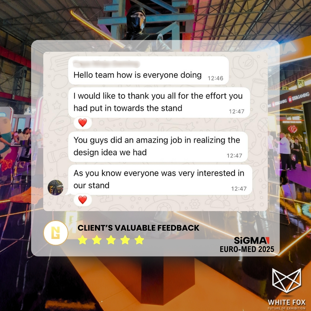 whitefoxexpo's tweet image. ✨ Valuable Feedback from Our Client! ✨
Happy clients always make our day ❤️

DM us to get started!
📧 hello@whitefoxexpo.com
🌐 whitefoxexpo.com

#WhiteFoxExhibits #ClientLove #SiGMA2025 #ExhibitionStand #HappyClients #EventSuccess #MaltaEvents