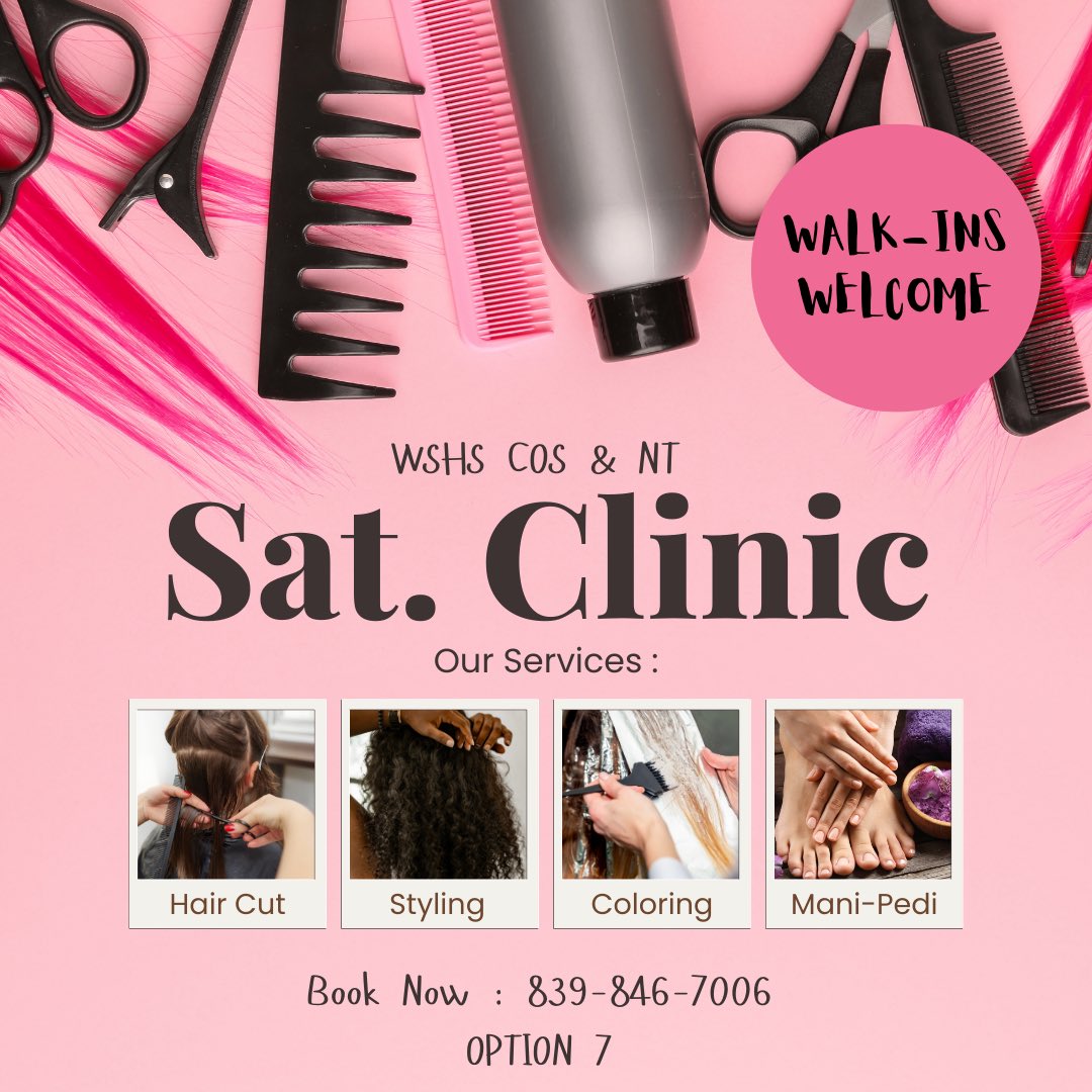 Cosmology Saturday Clinic this Saturday, September 20th!

Walk ins welcome!

Services include: hair cut, styling, coloring, and mani/pedi. 

Book now at 839-846-7006 option 7.