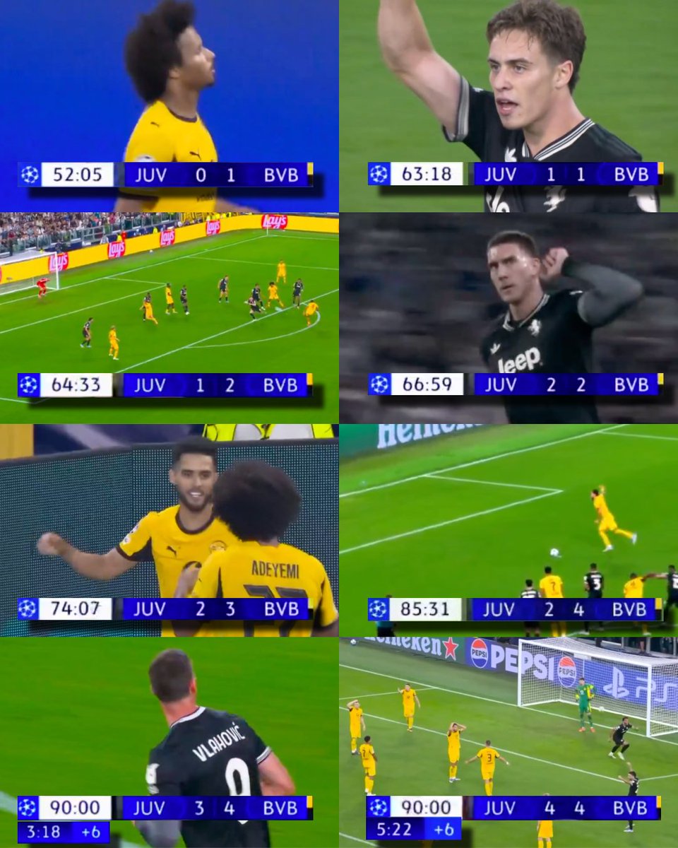 InvictosSomos's tweet image. Queremos solicitar un sentido y respetuoso minuto de silencio por todos aquellos que se perdieron el PARTIDAZO TOTAL entre la Juventus y el Borussia Dortmund en la Champions League. Cayeron ¡¡8 GOLES!! en el segundo tiempo, el BVB marcó 4 anotaciones fuera de casa, la Juve nunca…