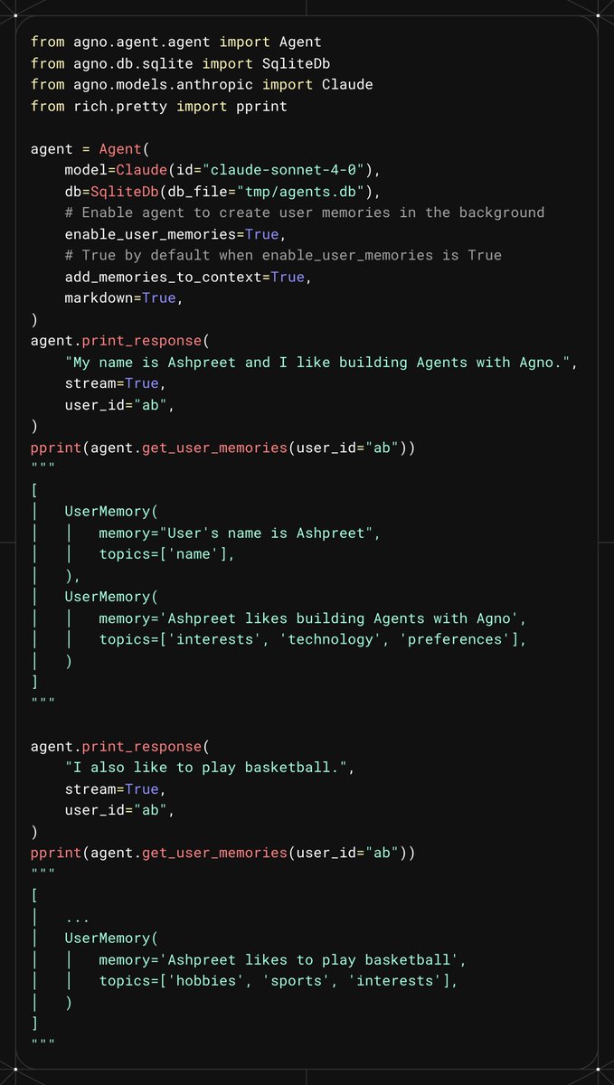 Whats the opinion on Agents generating user memories?

Not a fan of the lag, but async/background can improve that.

Curious how others feel about this, would you ship this in prod?

(of course with a diff db not sqlite 😂)