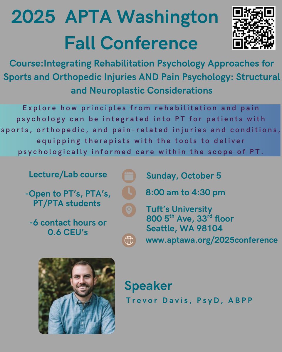 APTA WA Conference is hosting an all-day course led by Trevor Davis on October 5th. Registration closes this Friday, September 19th. Make sure to get registered for this awesome opportunity.