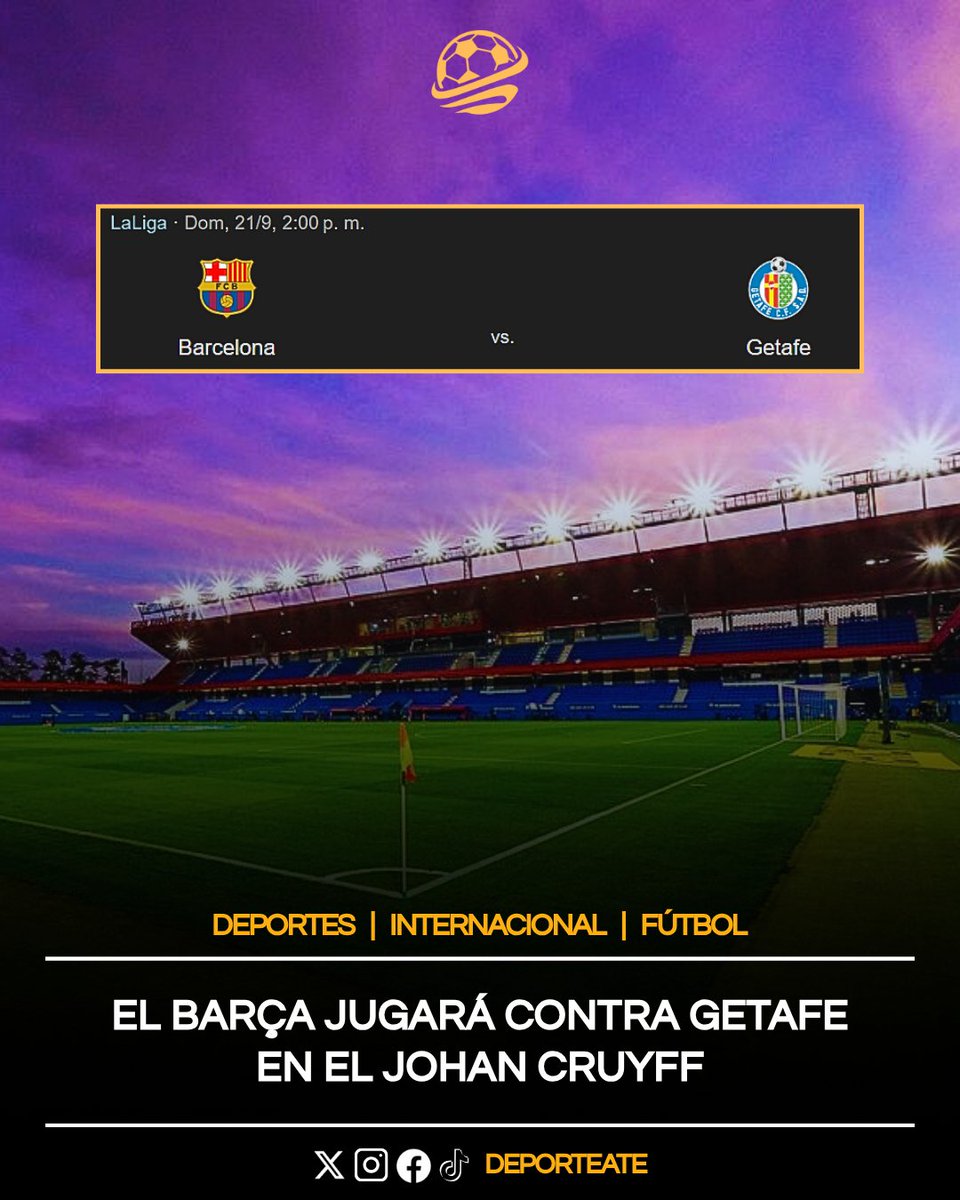 Deporteate_'s tweet photo. OFICIAL | EL BARÇA JUGARÁ ANTE GETAFE (21/09) EN EL JOHAN CRUYFF 🏟️🔵🔴

👉🏽 El club espera volver al Camp Nou contra la Real Sociedad, pero si no se aprueba un aforo mayor a 27 mil, el duelo de Champions vs. PSG se trasladaría a Montjuïc.

#FCBarcelona #LaLiga #ChampionsLeague https://t.co/vHtLrek3S8